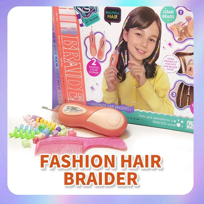 Multi-colored hair braiding tool for kids, simplifying hair styling for intricate braids.
