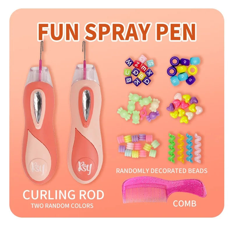 Hair accessory set with a braiding machine, combs & clips for fun, easy children's hair styling.