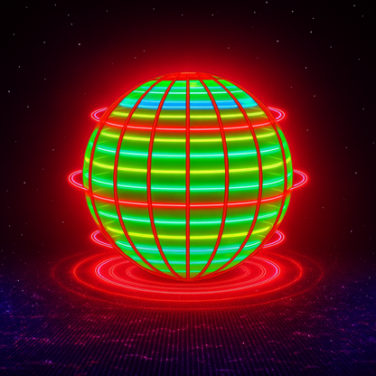 Close-up of a kids' hand-controlled sensory orb toy, vibrant LED lights, engaging fidget fun