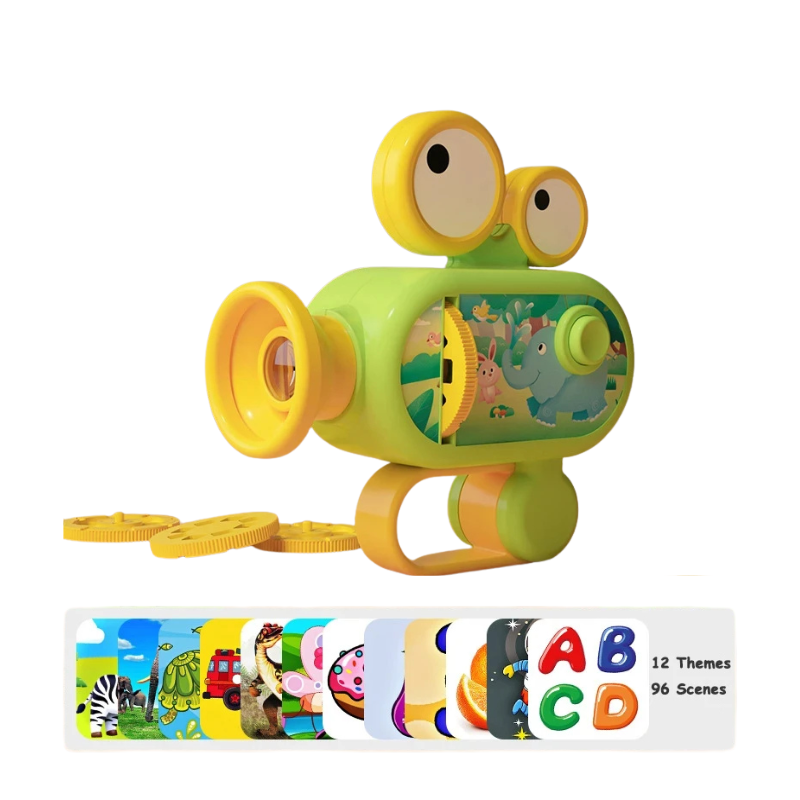 Compact kids' projector flashlight showing vivid cartoon characters, perfect as a night light or gift.
