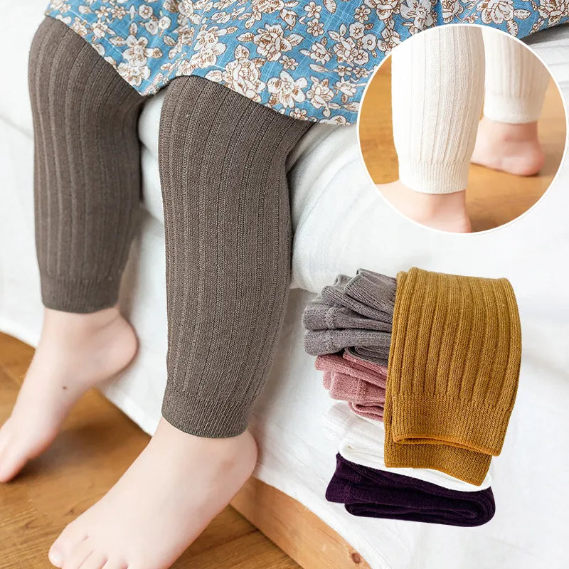 Kids high-waist cotton blend leggings, perfect for spring/autumn comfort and play