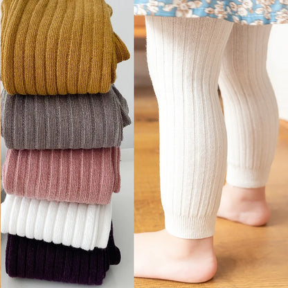 Soft elastic waist cotton blend leggings for toddlers, ideal for spring & autumn wear