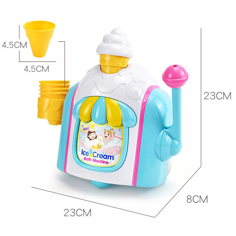 Close-up of Kids' Ice Cream Bubble Bath Toy, ice cream cone design, producing bubbles