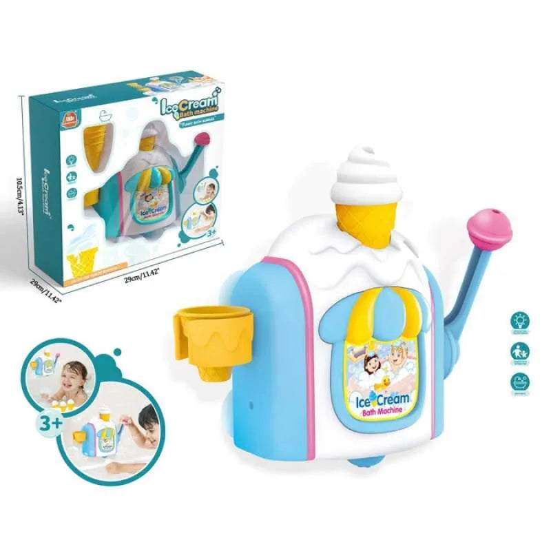 Interactive Ice Cream Bubble Toy, pink and yellow, promoting imaginative play during baths