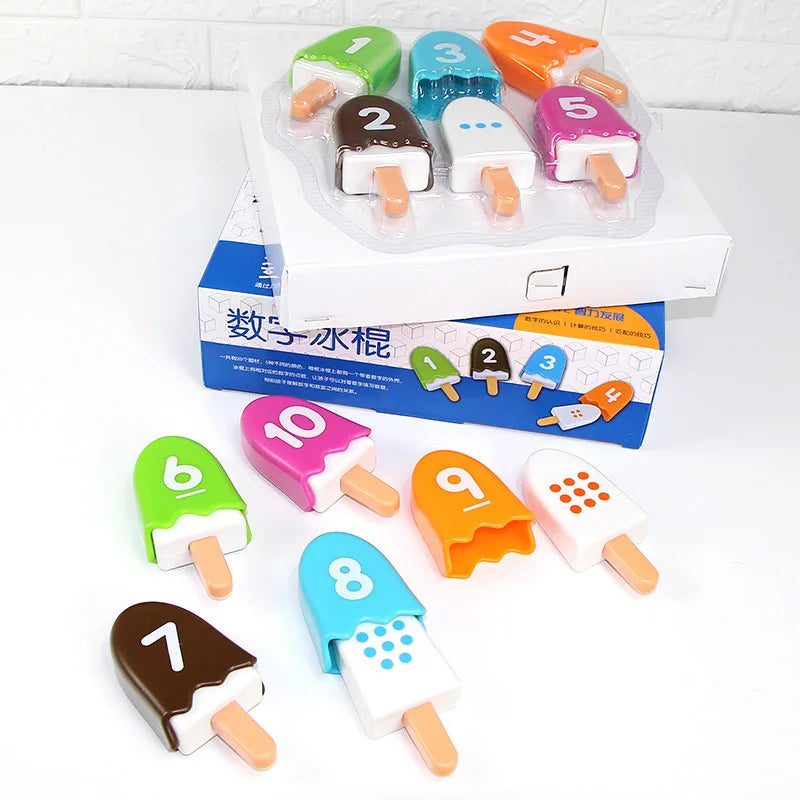 Kids Ice Cream Math Stacking Game, colorful educational toy for early learning math and counting.