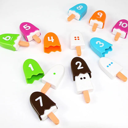 Children playing with Ice Cream Math Stacking Game, an early learning counting and math activity.