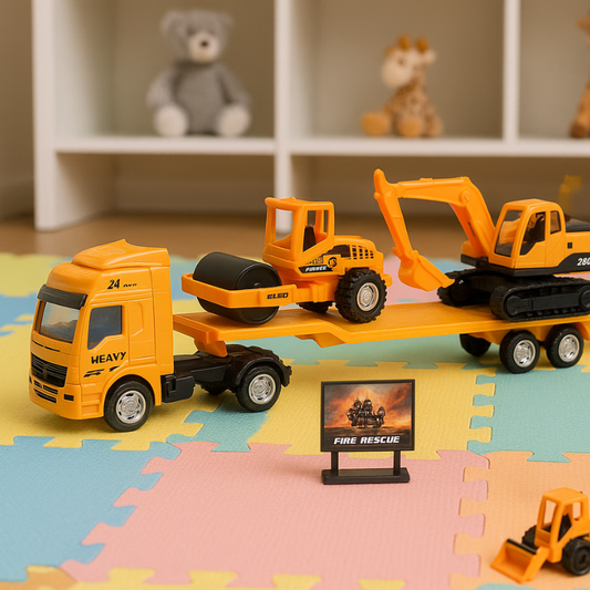 Kids' imaginative rescue vehicle playset with fire truck, ambulance, police car; educational role play toy for boys & girls.