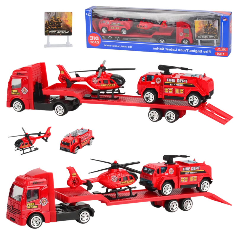 Detailed rescue vehicle playset, featuring a firetruck & ambulance; perfect for creative, educational play in kids aged 3+.