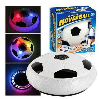 Kids Indoor Air Hover Soccer Ball Game Set with colorful LED lights, perfect for active family fun.