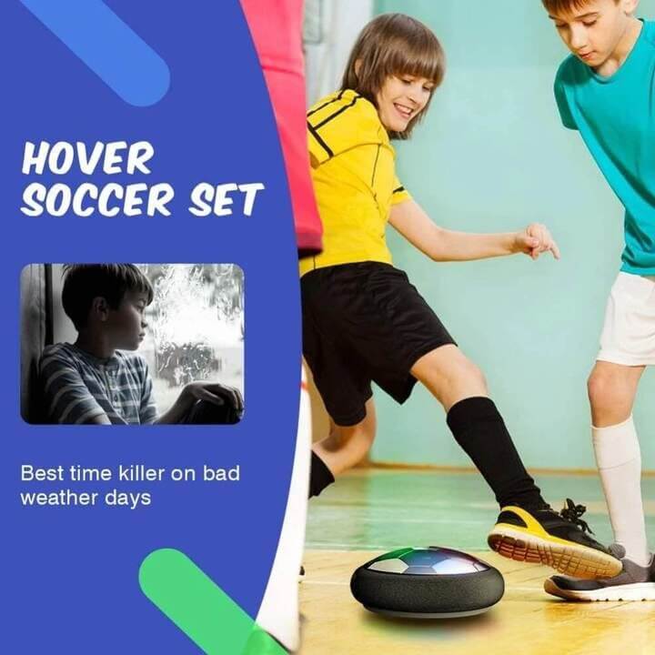 Children playing with an Air Hover Soccer Ball Game Indoors, showing active and engaging family fun.