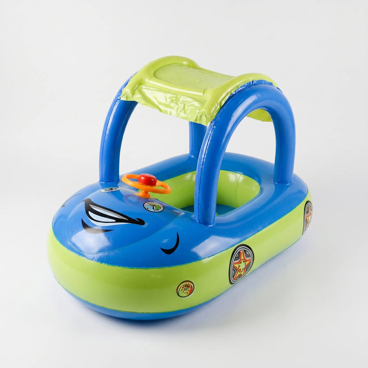 Toddler pool float: Baby car float with sun shade canopy for secure water play & protection.