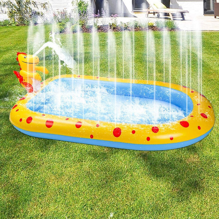 Vibrant inflatable fountain pool for children's outdoor water fun. Features gentle sprinklers, perfect for toddler splash pads.