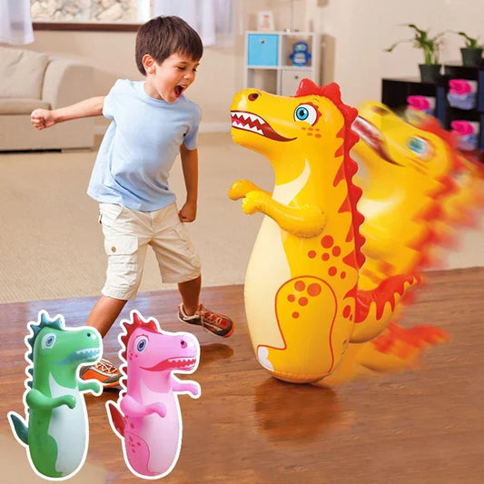 Kids' inflatable green dinosaur punching bag toy for active indoor and outdoor play.