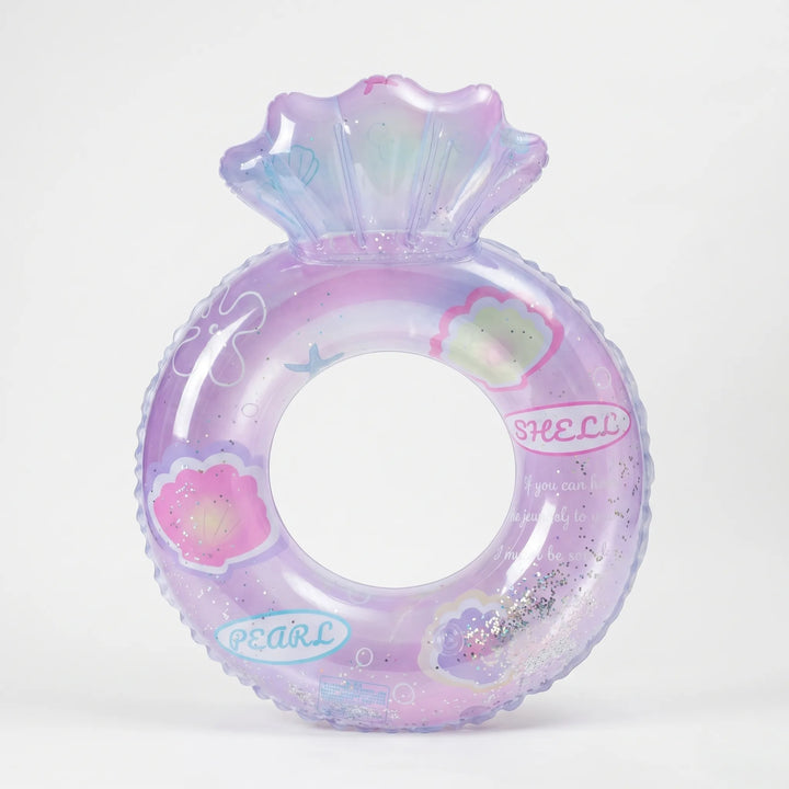 Summer fun kids' inflatable mermaid float with a comfortable shell backrest for pool playtime.