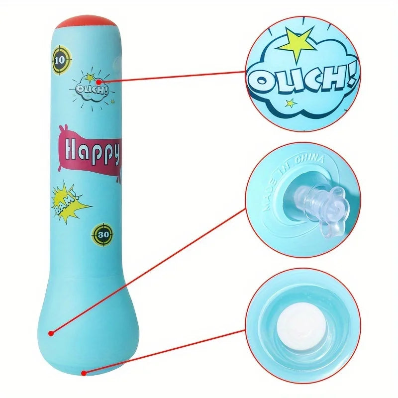 Brightly colored inflatable punching bag with matching boxing gloves for children's fitness
