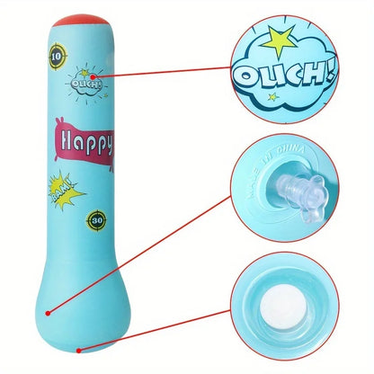 Brightly colored inflatable punching bag with matching boxing gloves for children's fitness