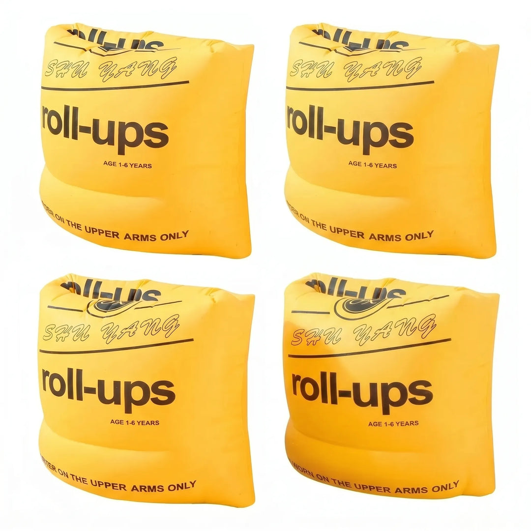 Durable, inflatable armbands with fun cartoon graphics, designed for kids' swimming safety.