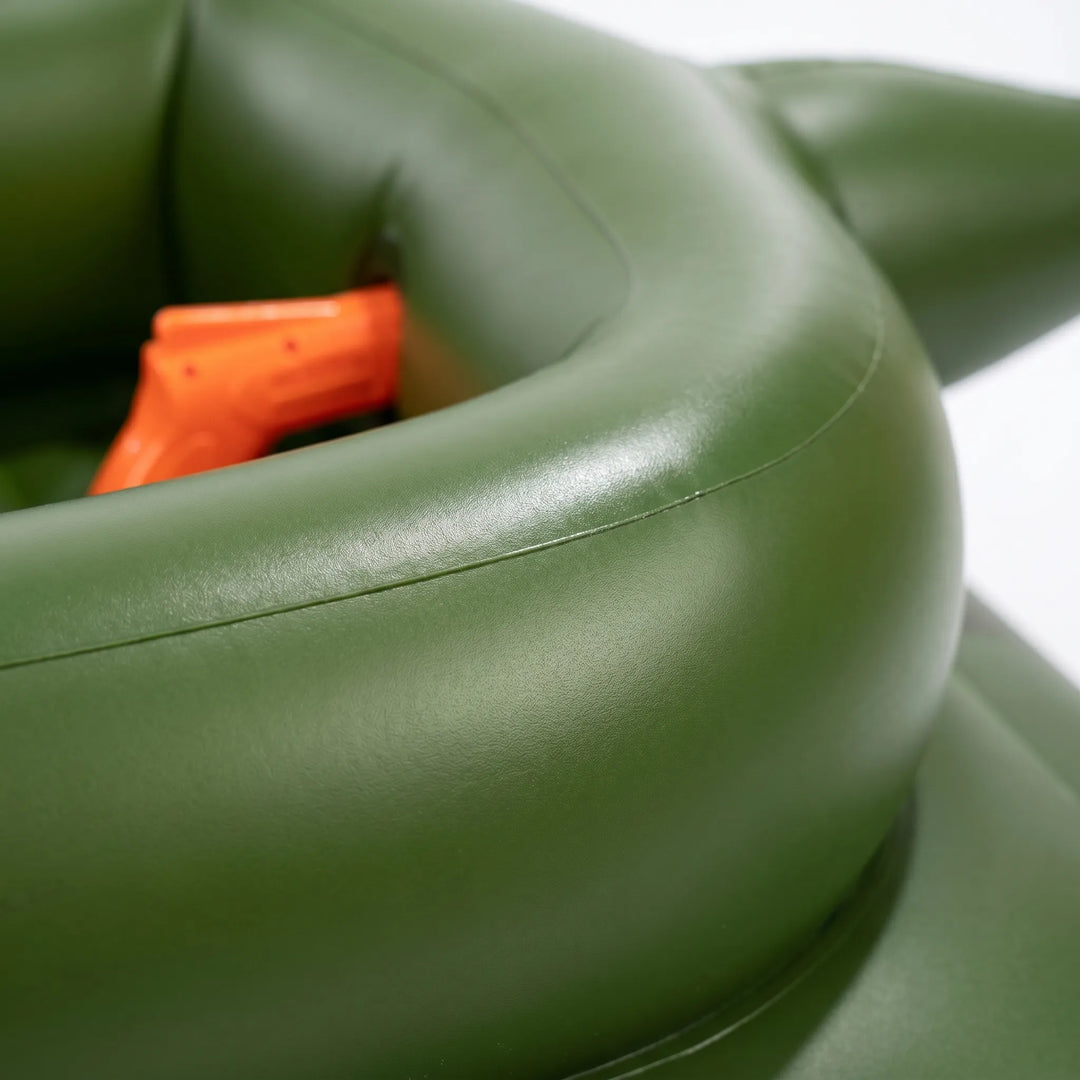 Fun inflatable tank pool toy for kids, equipped with a water cannon, making summer pool time exciting.