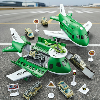 Adventure-themed kids' airport play set, with toy jets, buses, and a control tower