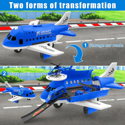 Colorful construction toy airport set with runways, vehicles, and a baggage claim for children