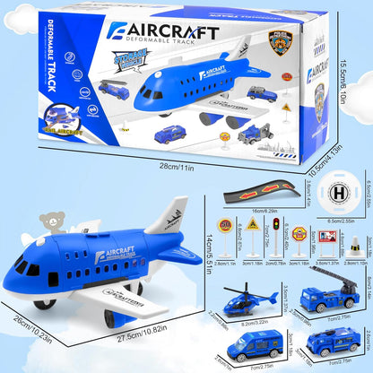 Complete airport playset for kids, featuring runways, taxiways, and various toy transportation