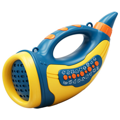 A child pointing to a farm animal on an interactive animal sounds learning toy, early education