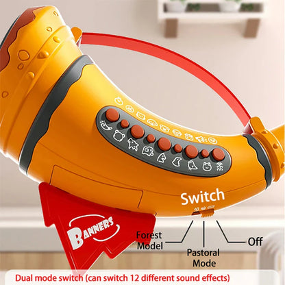 Top-down shot of the Animal Sounds Learning Toy, showcasing all interactive features for kids