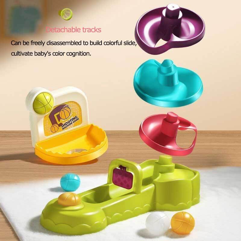 Vibrant kids' activity toy: ball shooter with multiple spinning targets, fostering interactive play & development
