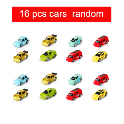 Brightly colored children's car track set with dinosaur-shaped components, perfect for interactive play.