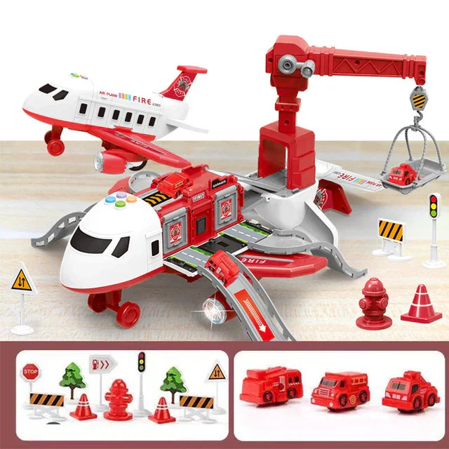 Children's creative play cargo aircraft playset featuring small vehicles, a fun toy airplane for kids.