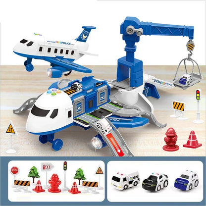 Durable kids' cargo plane playset with vehicle toys, designed for interactive and imaginative play.