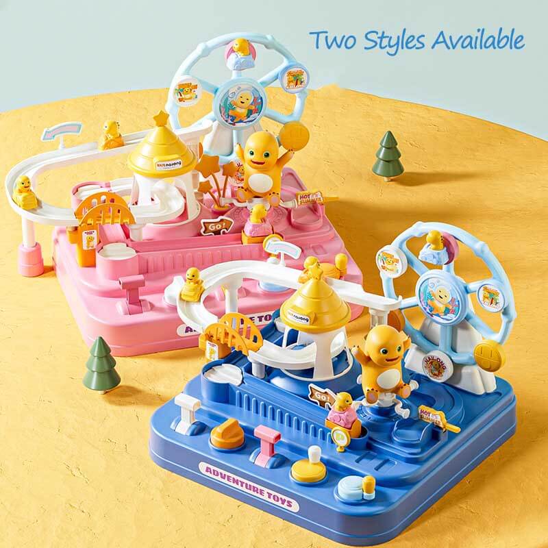 Dino Adventure Car Track Playset featuring toy dinosaurs and a looping car track for kids