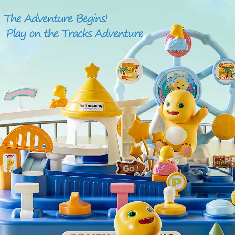 Educational dinosaur toy playset encouraging imaginative play with an interactive car track