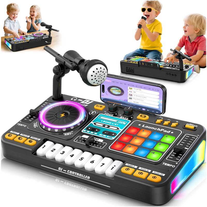 Kids' interactive DJ studio & karaoke toy with colorful buttons & microphone for musical fun