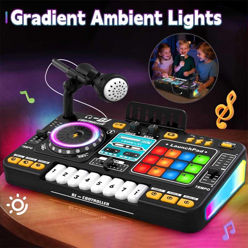 Childrens' musical toy with integrated DJ mixer and karaoke features, perfect for educational play