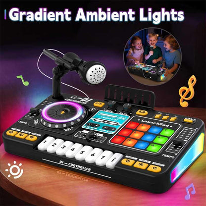 Childrens' musical toy with integrated DJ mixer and karaoke features, perfect for educational play