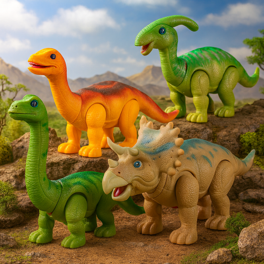Kids' Interactive Glowing Roaming Dinosaur Toy with egg laying feature on a wooden floor