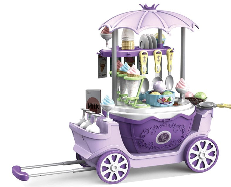 Kids' interactive ice cream & candy cart playset with colorful treats, perfect for imaginative roleplay.