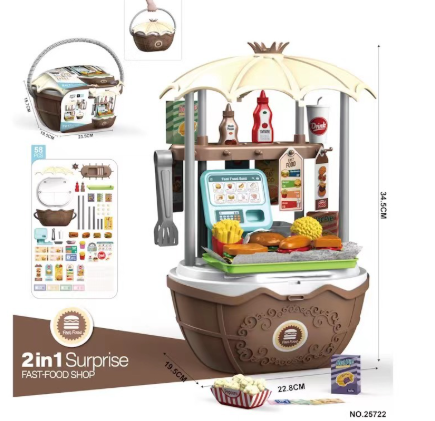 Kids' pretend play ice cream and candy stand, fostering creativity and motor skills.