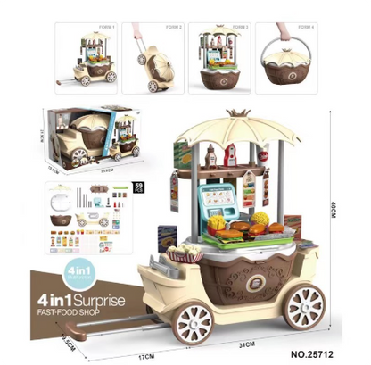 Educational kids' toy: ice cream and candy cart with functional design for roleplay.