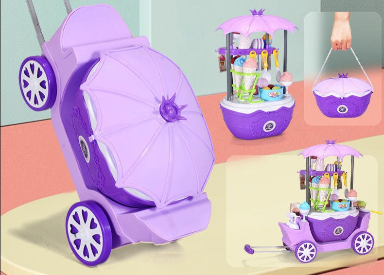 Close-up of a toy ice cream cone on the kids' candy cart playset, encouraging pretend play.