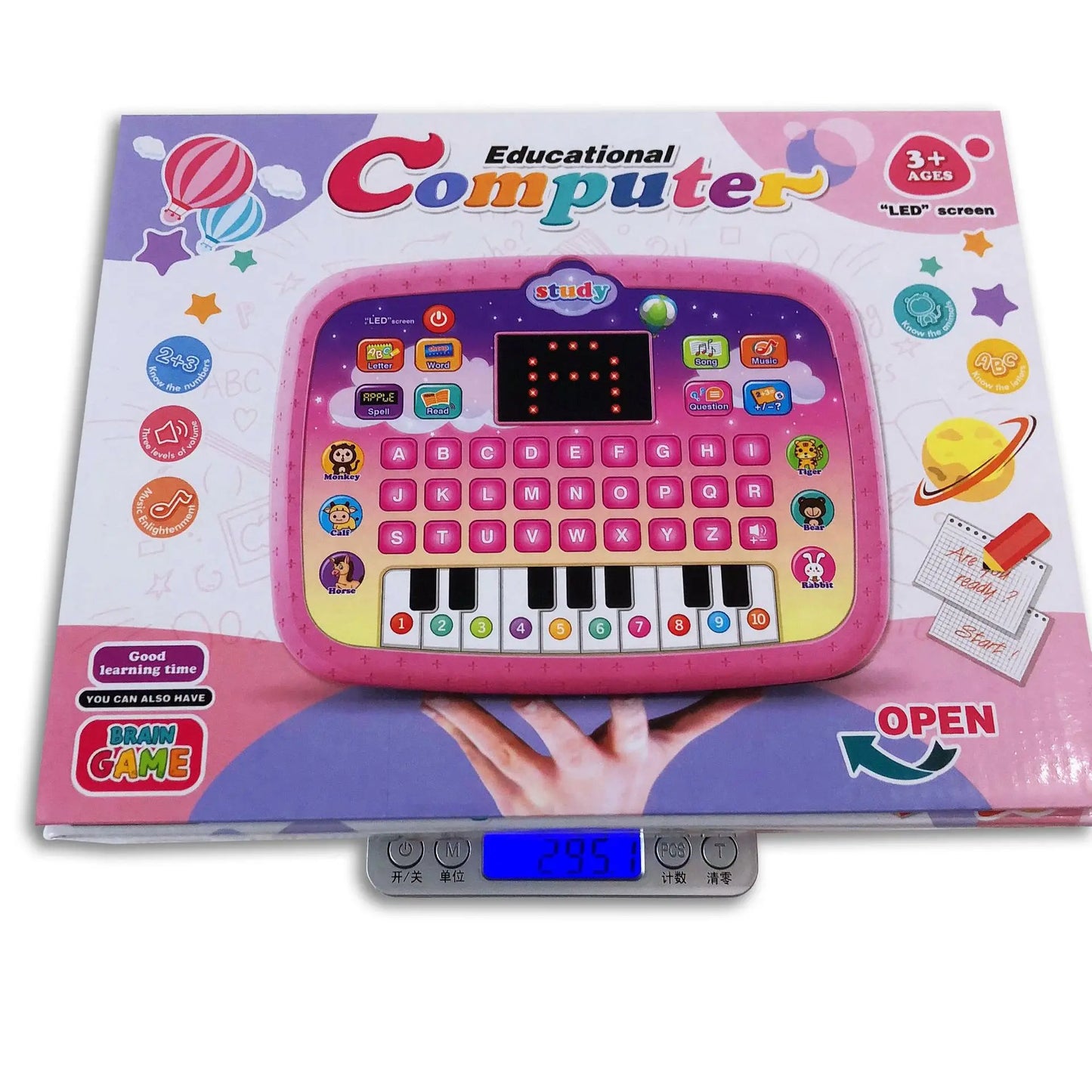 Kids learning tablet, an engaging educational toy with lights & sounds for early development.