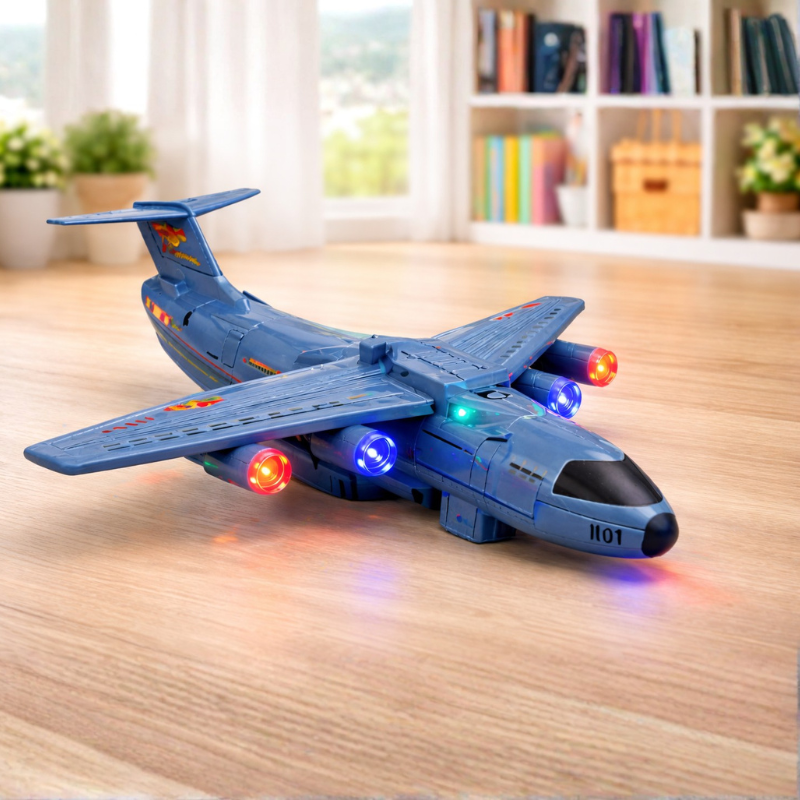 Kids' interactive light & sound jet toy with flashing lights and engine noises during takeoff