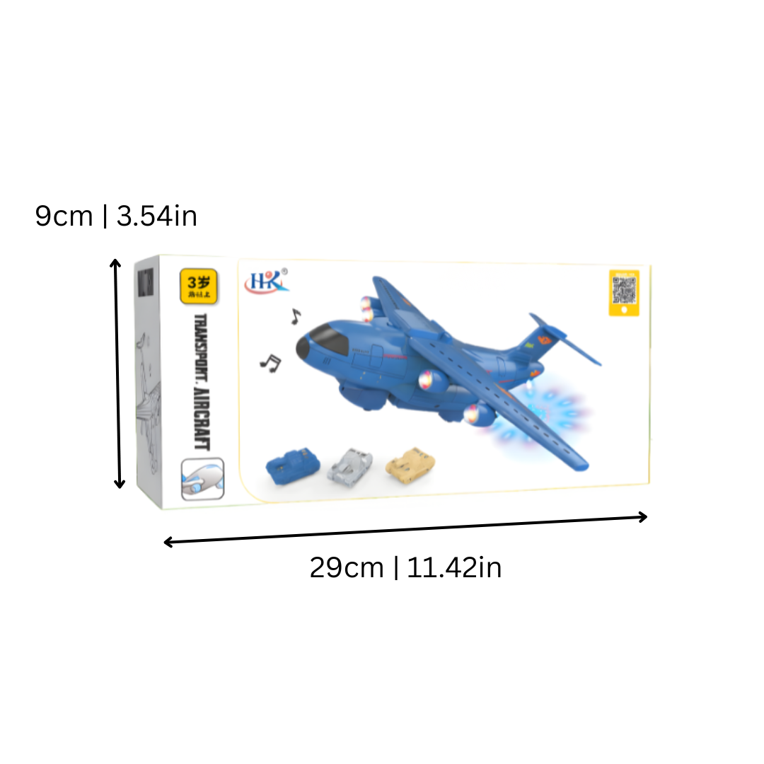 Toddler playing with blue interactive jet toy, pressing buttons for lights and sounds