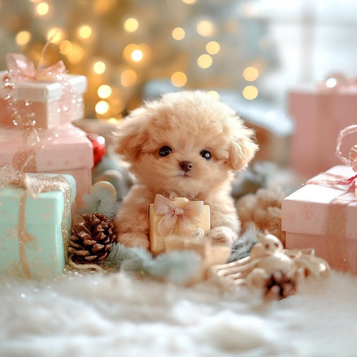 Child happily playing with a cuddly interactive plush dog toy, fostering imaginative fun & companionship.