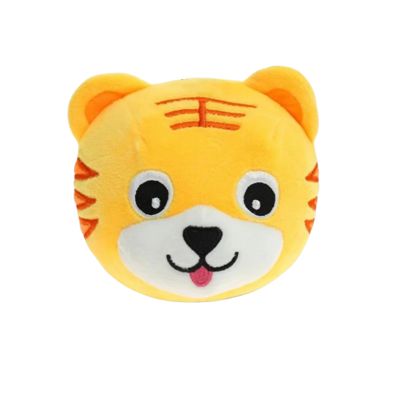 Soft, screen-free interactive plush toy ball with whimsical details, a great indoor activity for kids.