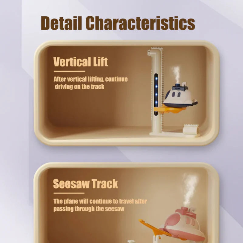 Overhead view of a complete Kids' Interactive Steam Train Track Set assembled, a hobby kit