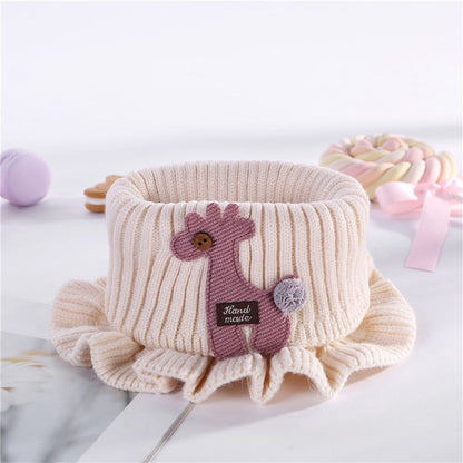 Childrens' beige knitted scarf with a pretty lace trim, a fashionable neck warmer
