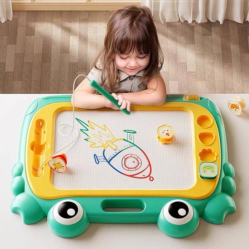 Kids' large magnetic drawing board with stand, fostering creative play for toddlers.