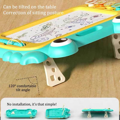 Magnetic graffiti drawing board with adjustable stand for kids, enhancing fine motor skills.
